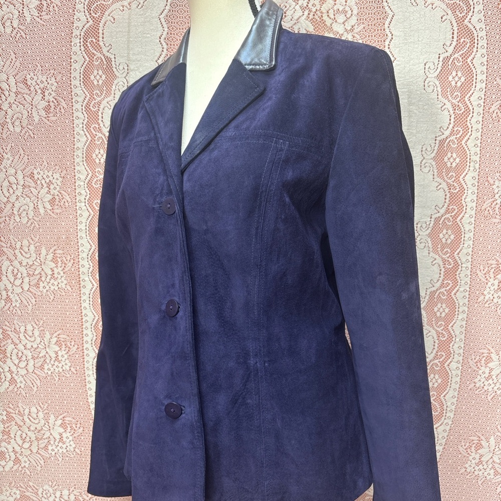 Danier Leather Blazer – Deep Purple with Leather Collar Sz 10